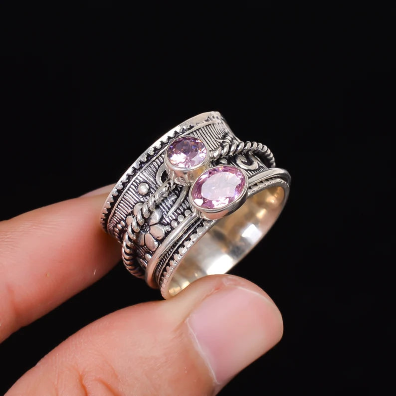 Pink Amethyst Spinner Thumb Ring