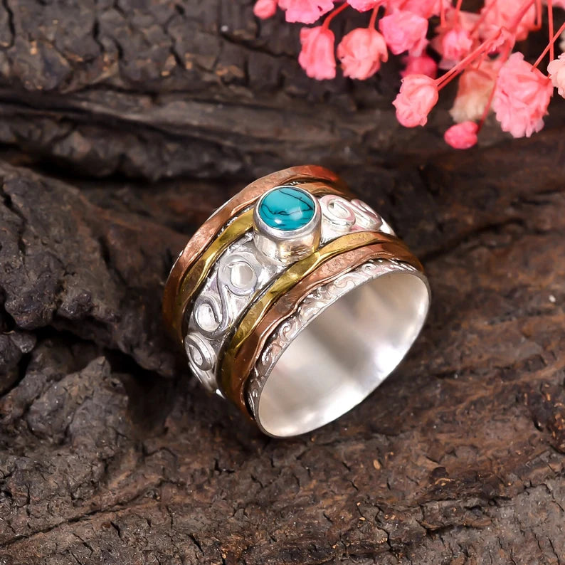 Turquoise Gemstone Spinner Handcrafted Ring