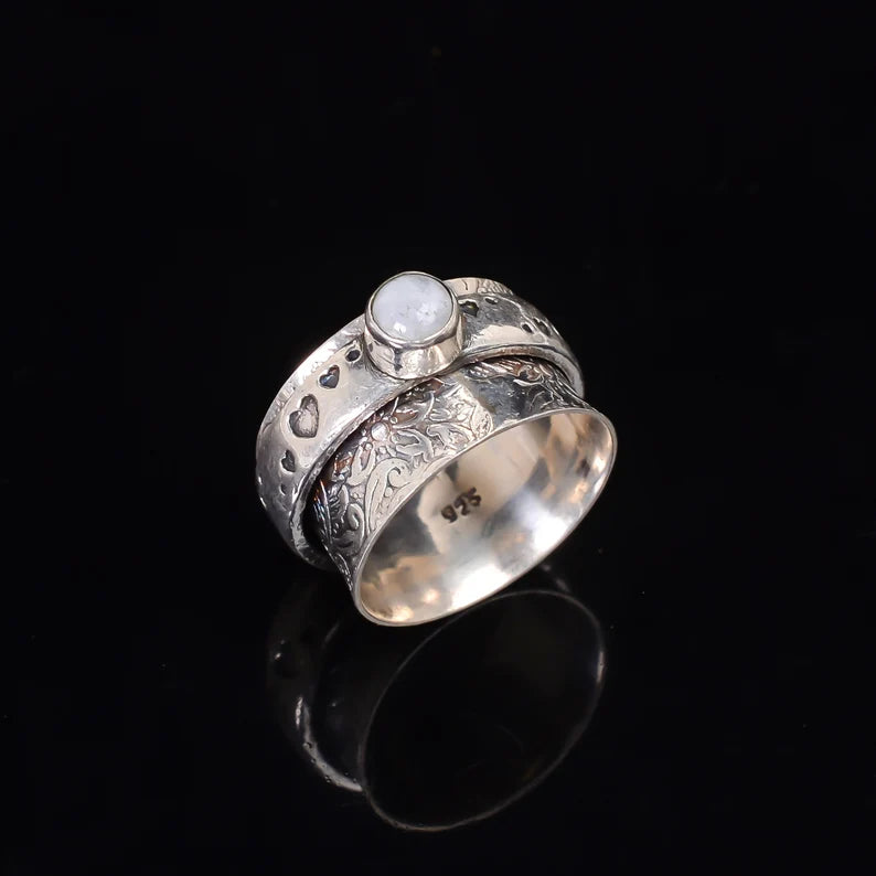 Rainbow Moonstone Spinner Ring