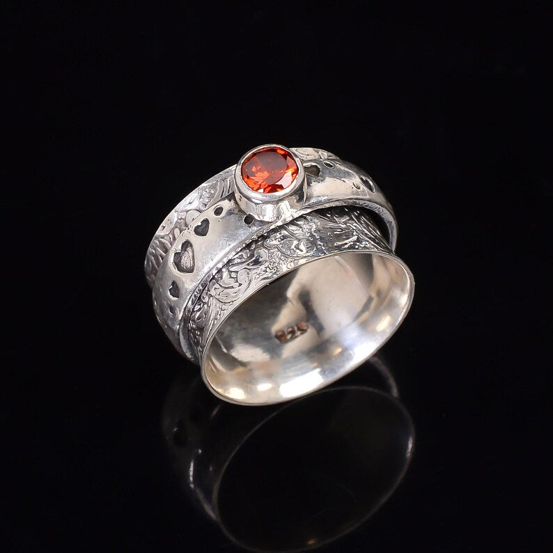 Natural Red Garnet Spinner Ring