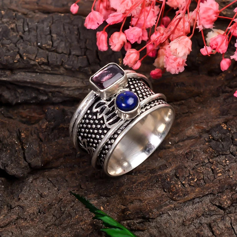 Spinner Amethyst And Lapis Ring