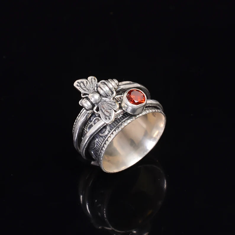 Spinner Meditation Garnet Gemstone Fidget Ring