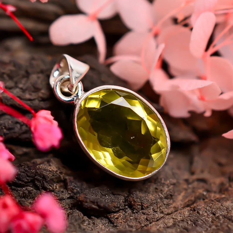 Lemon Quartz Gemstone 925 Sterling Silver Pendant