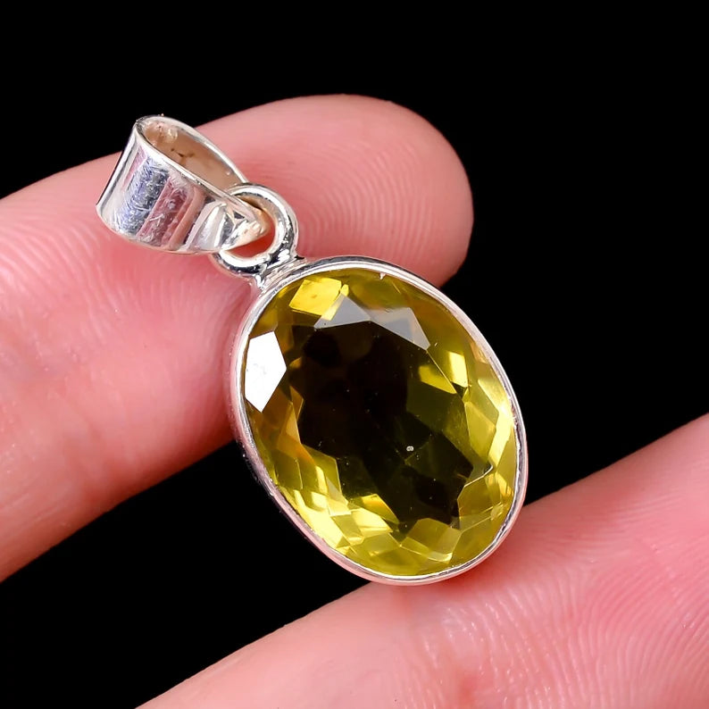 Lemon Quartz Gemstone 925 Sterling Silver Pendant