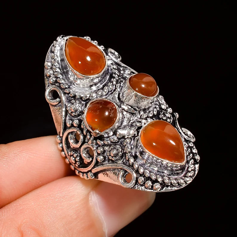 Vintage Oxidized Turquoise, Lapis Lazuli & Carnelian Signet Ring