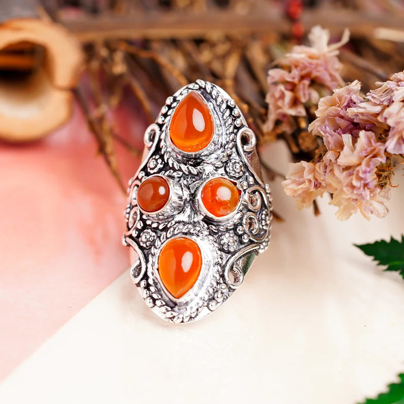 Vintage Oxidized Turquoise, Lapis Lazuli & Carnelian Signet Ring