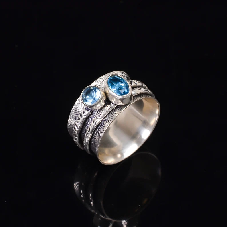 Blue Topaz Spinner Dual Gemstone Ring