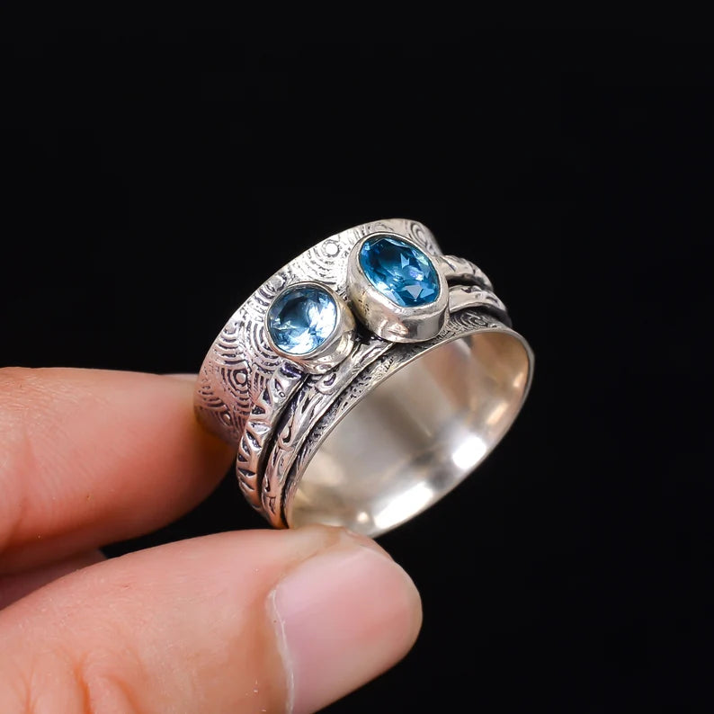 Blue Topaz Spinner Dual Gemstone Ring