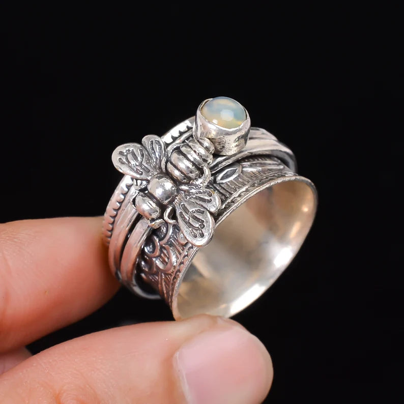 Opal Gemstone Spinner Honeybee Ring