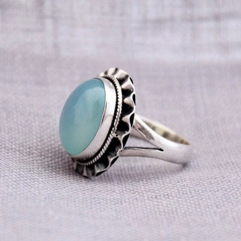 Aqua Chalcedony Handcrafted Bohemian Ring