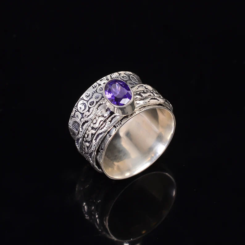 Iolite Gemstone Sterling Silver Spinner Ring