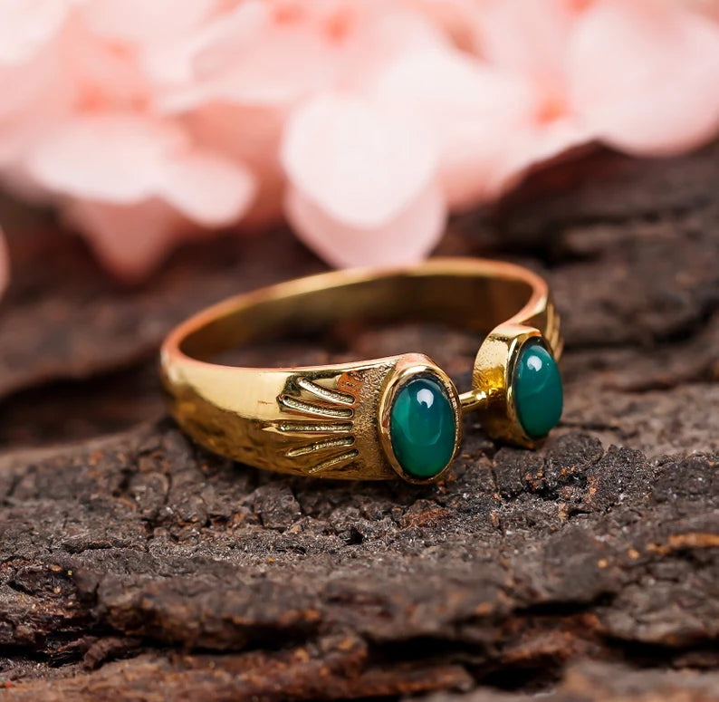Green Onyx Dual Gemstone Handcrafted Statement Ring