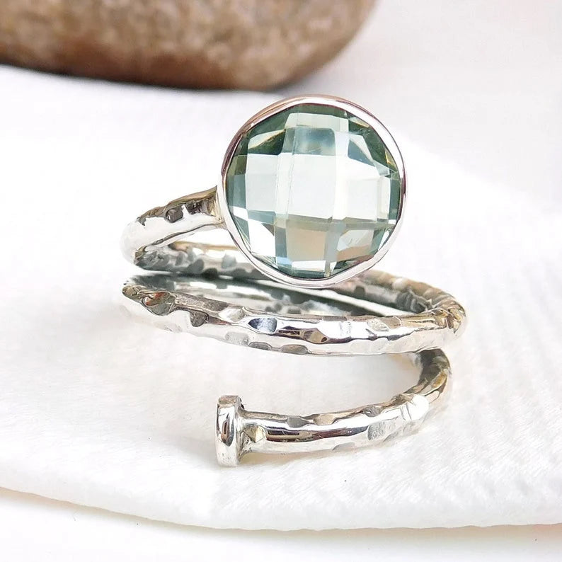 Natural Green Amethyst Gemstone Adjustable Ring