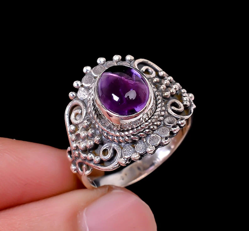 Natural Labradorite And Amethyst Handmade Birthstone Ring