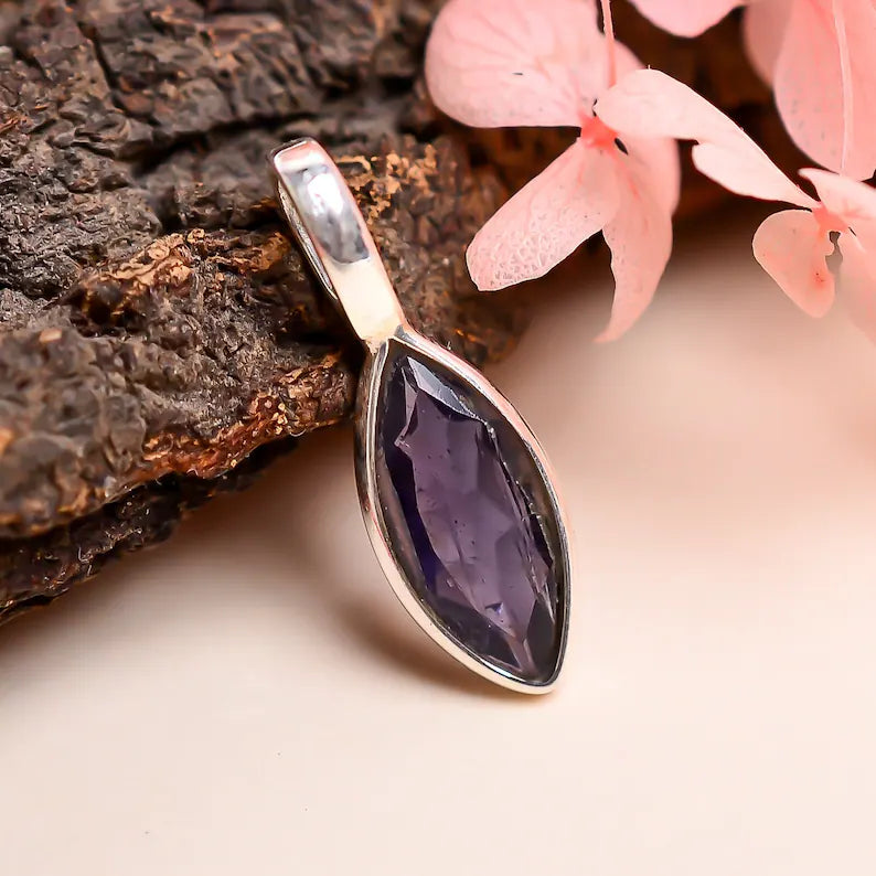 Iolite 925 Sterling Silver Marquise Shaped Pendant