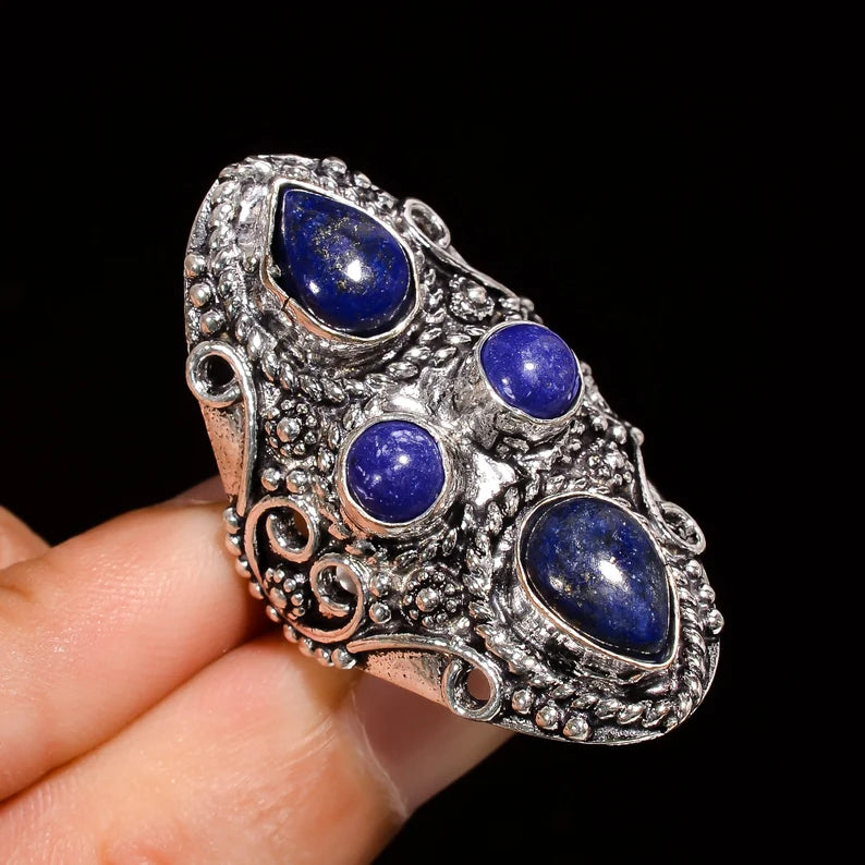Vintage Oxidized Turquoise, Lapis Lazuli & Carnelian Signet Ring