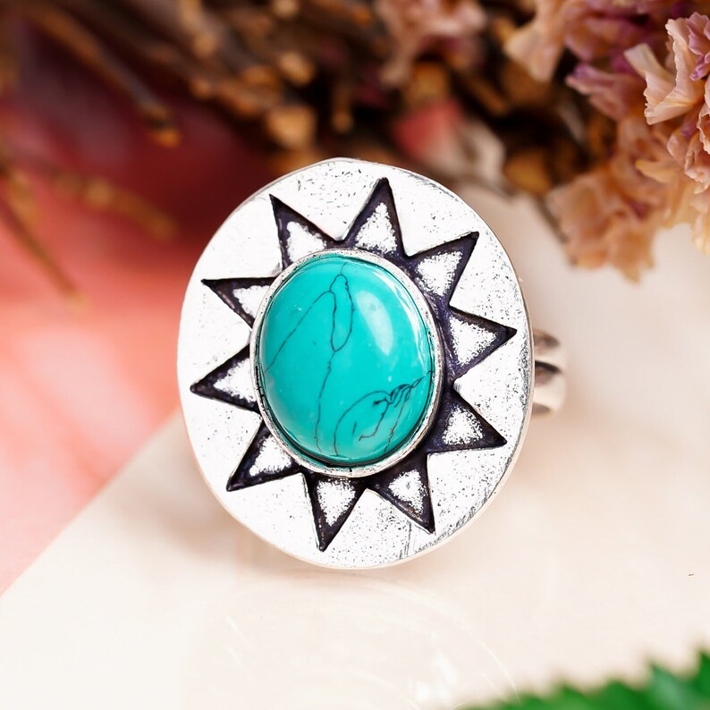 Star Shaped Natural Turquoise Gemstone Birthstone Ring