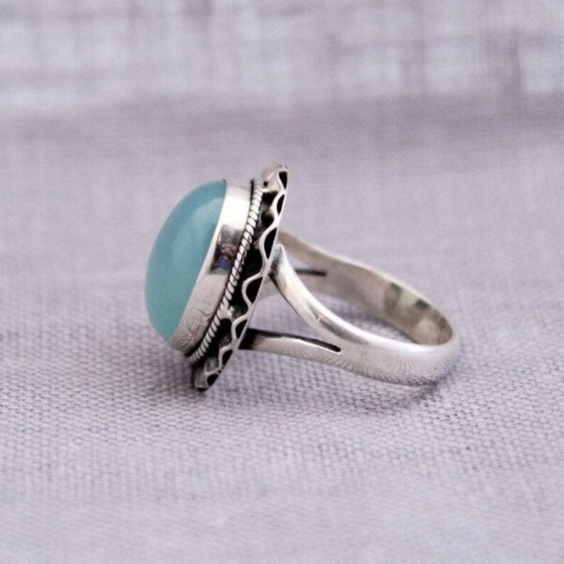 Aqua Chalcedony Handcrafted Bohemian Ring