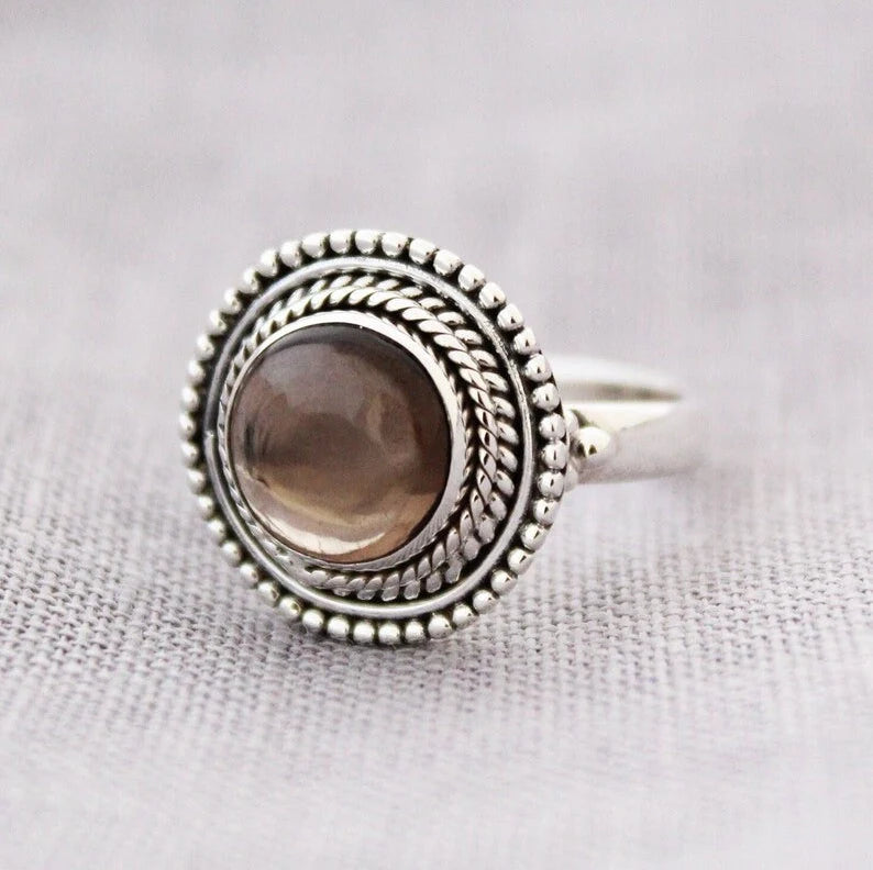 Green Onyx And Smokey Quartz Handcrafted Birthstone Ring