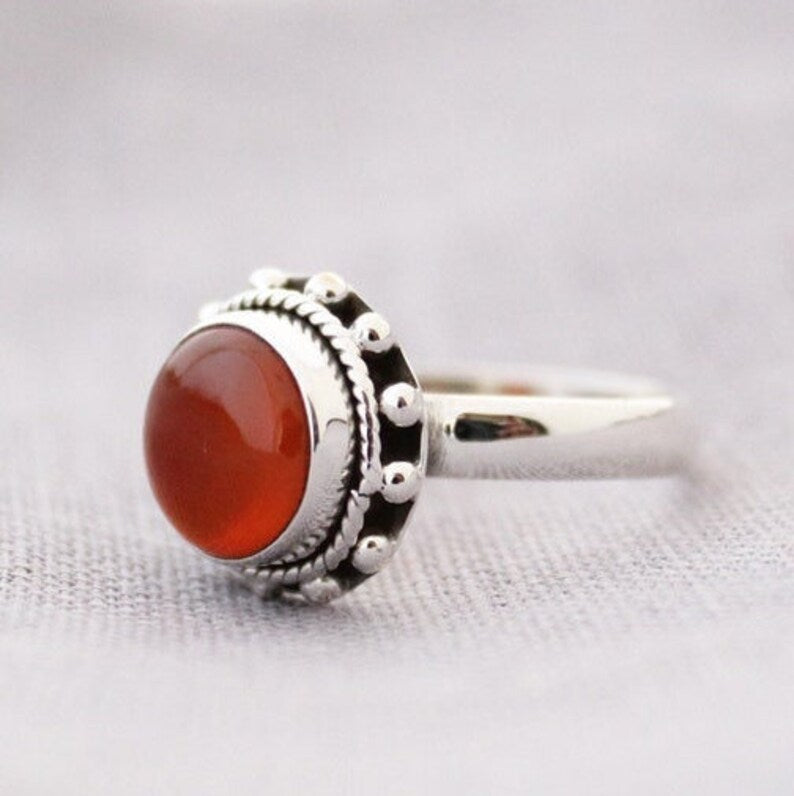 Natural Carnelian Handcrafted Bohemian Birthstone Ring