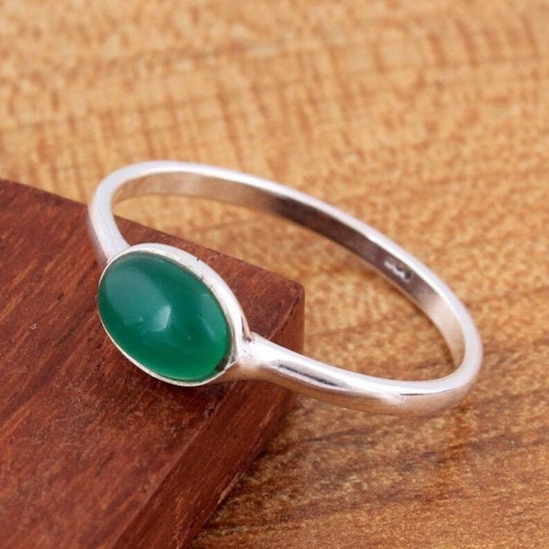 Green Onyx Gemstone Handcrafted Birthstone Ring