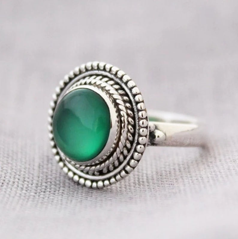 Green Onyx And Smokey Quartz Handcrafted Birthstone Ring