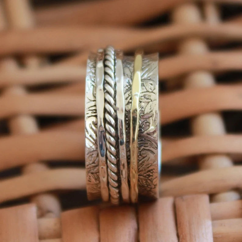 Wide Band Thumb Dual Tone Spinner Ring