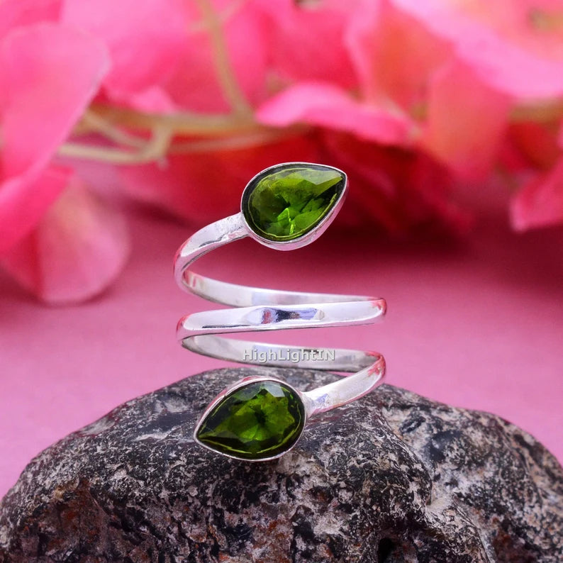 Peridot Gemstone Adjustable Handcrafted Statement Ring
