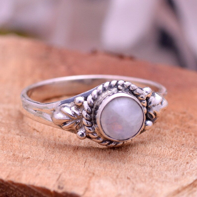 Rainbow Moonstone Handcrafted Statement Birthstone Ring
