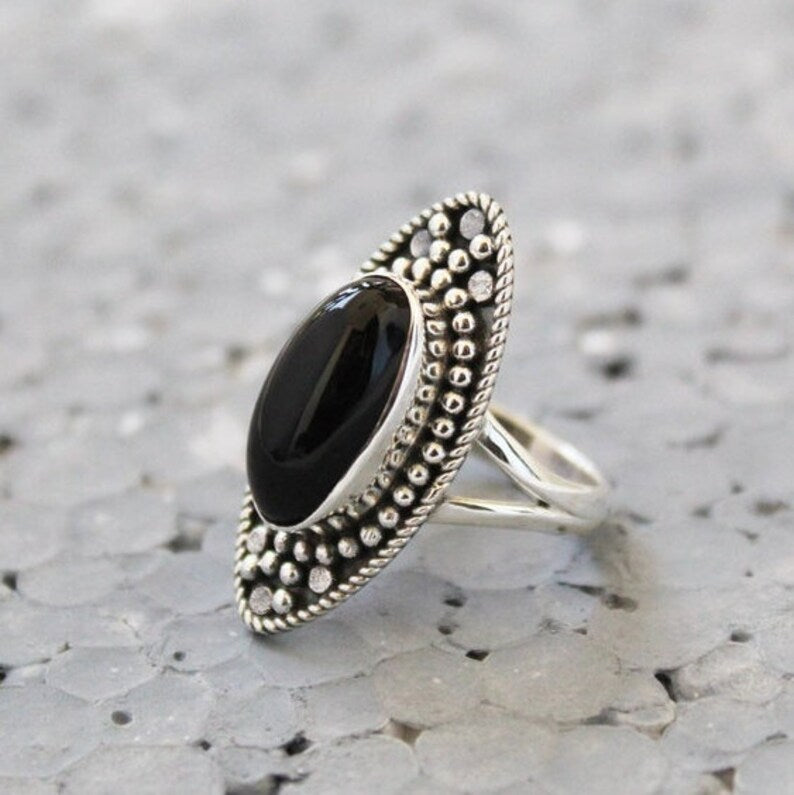 Genuine Black Onyx December Birthstone Signet Ring