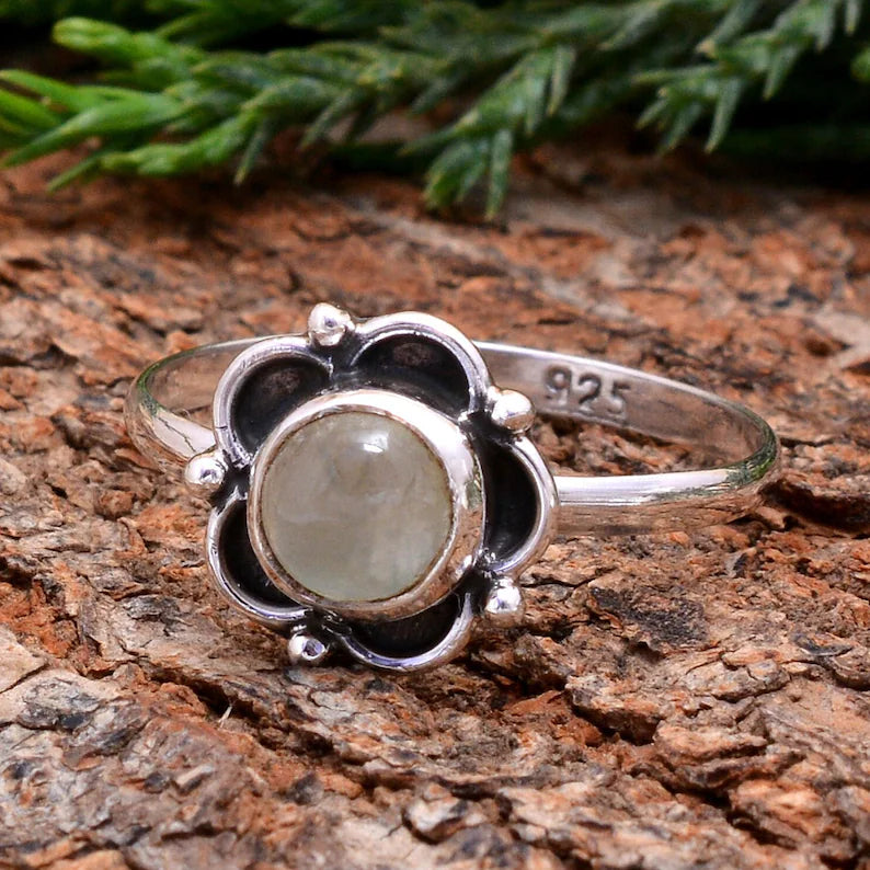 Rainbow Moonstone Antique Flower Shaped Birthstone Ring