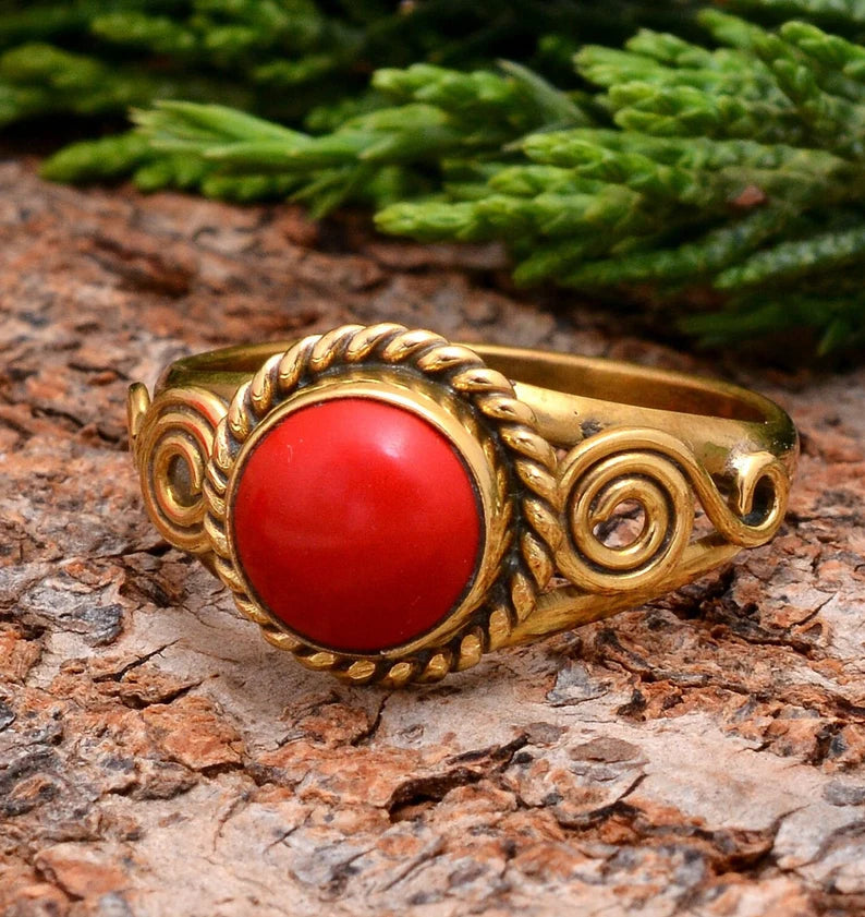 Red Coral Gemstone Boho And Hippie Ring