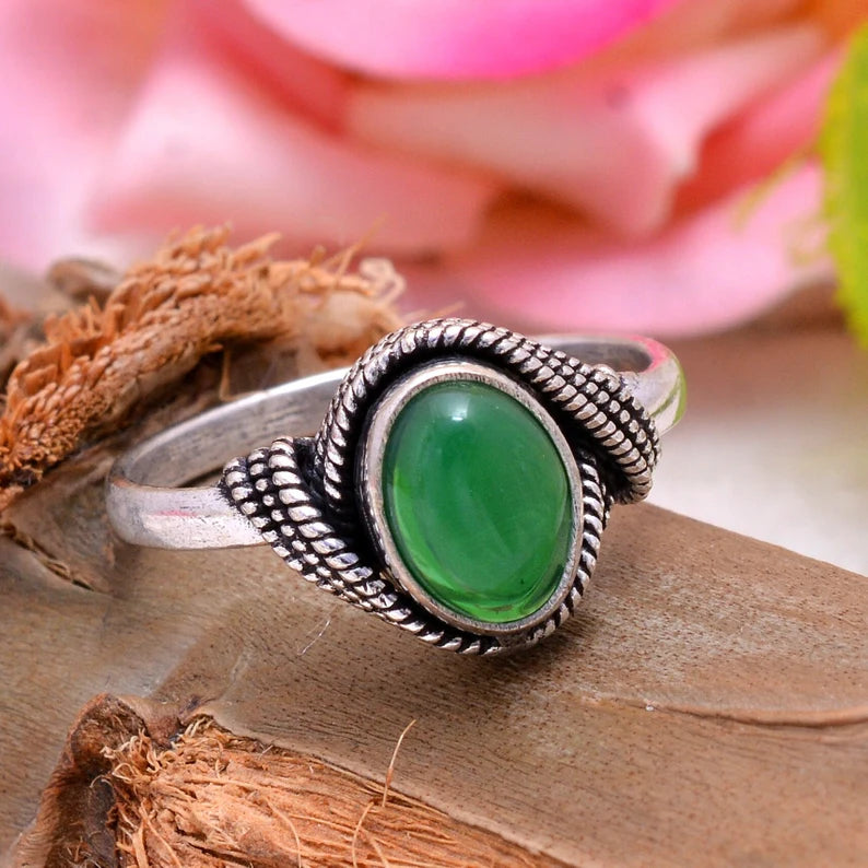 Green Onyx Stone Handmade Birthstone Ring