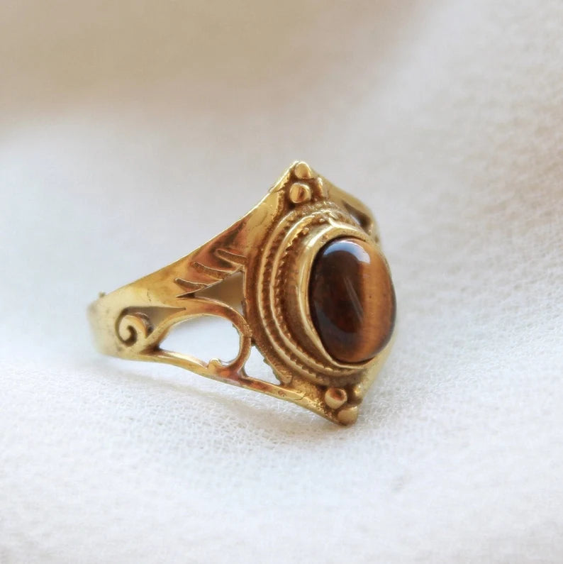 Tiger's Eye Handmade Ethnic Style Birthstone Ring