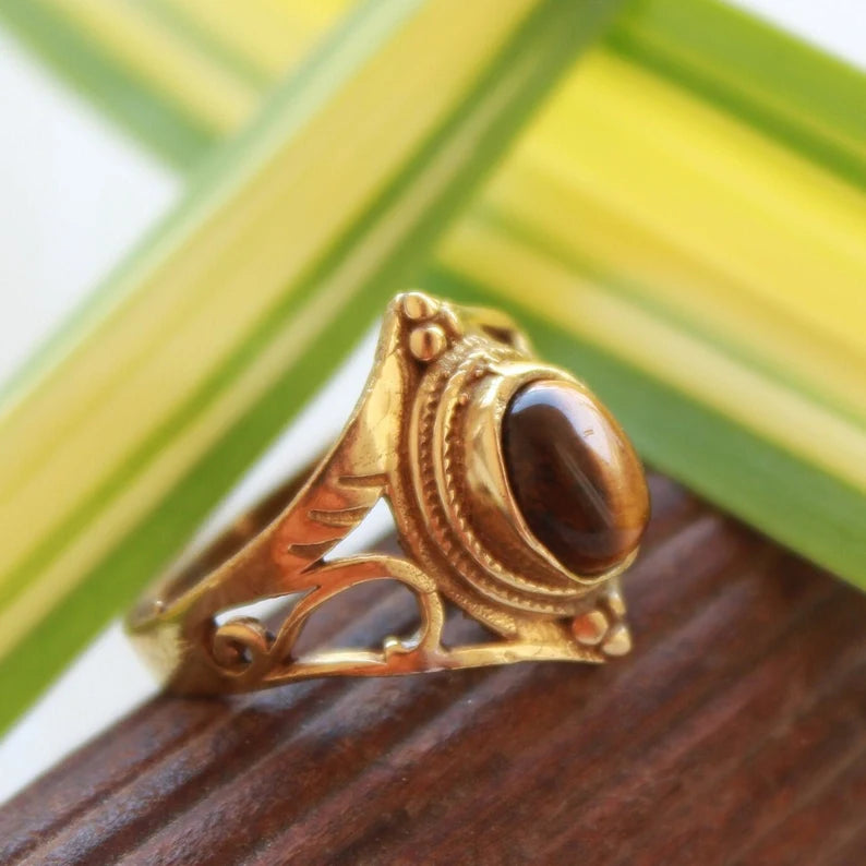 Tiger's Eye Handmade Ethnic Style Birthstone Ring