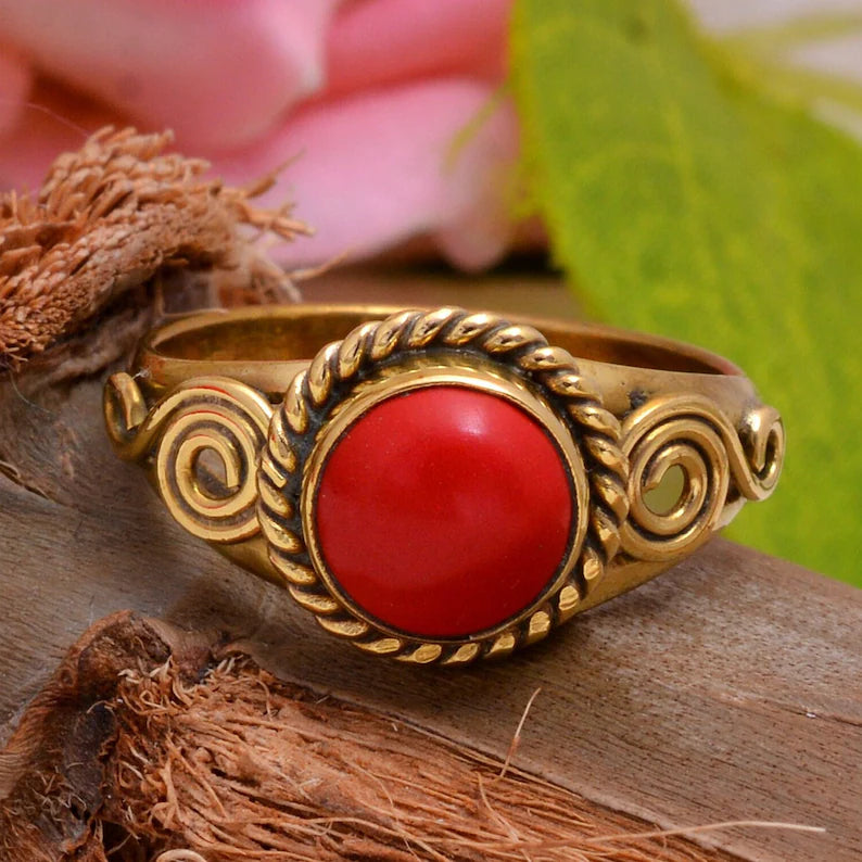 Red Coral Gemstone Boho And Hippie Ring