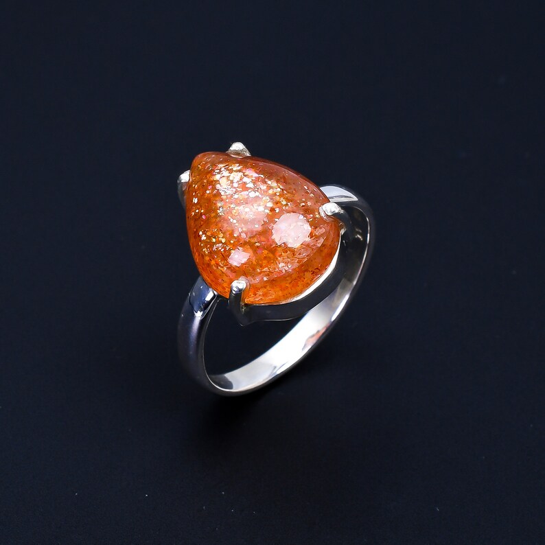 Genuine Sunstone Engagement Promise Birthstone Ring