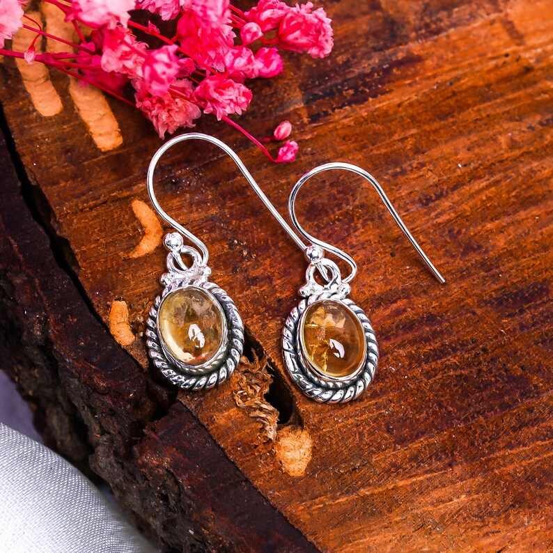 Malachite And Citrine Handcrafted Gemstone Drop Earrings