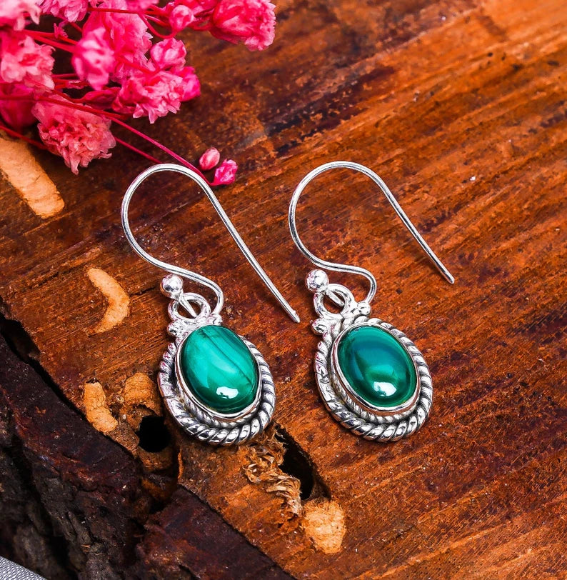 Malachite And Citrine Handcrafted Gemstone Drop Earrings
