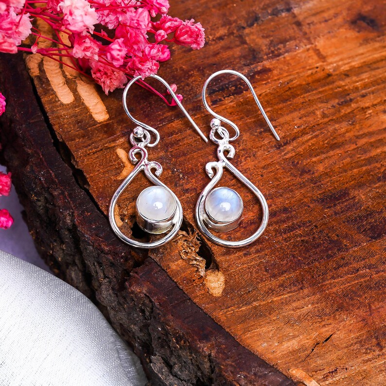 Rainbow Moonstone Gemstone Handcrafted Drop Earrings