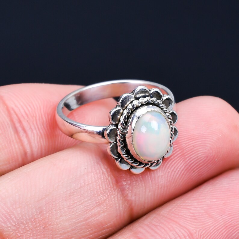 Opal Gemstone Flower Designer Handcrafted Statement Ring
