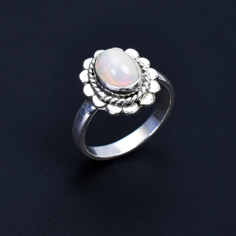 Opal Gemstone Flower Designer Handcrafted Statement Ring