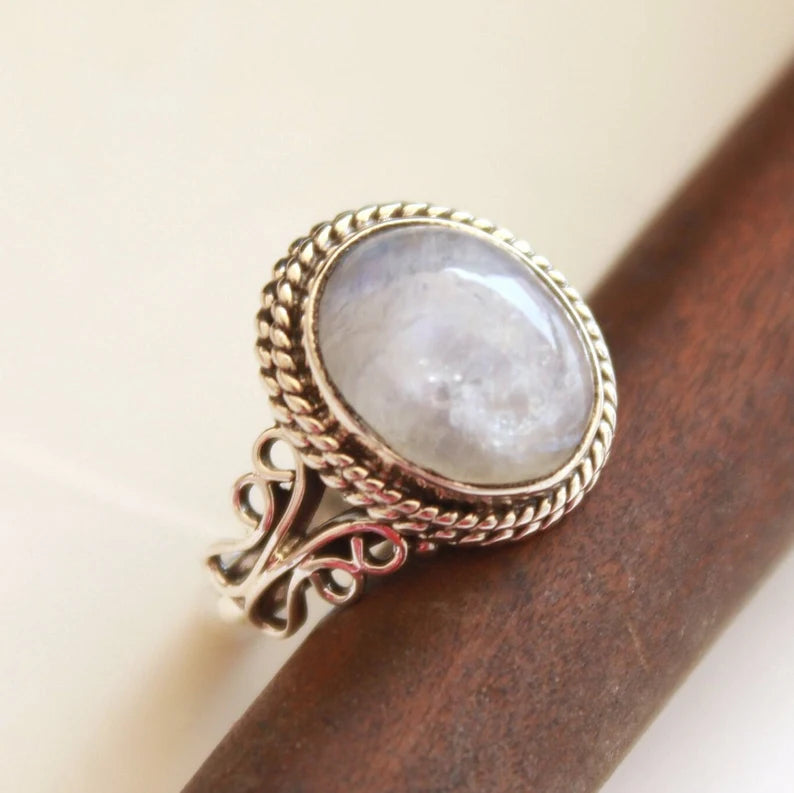 Rainbow Moonstone Gemstone Handcrafted Statement Ring
