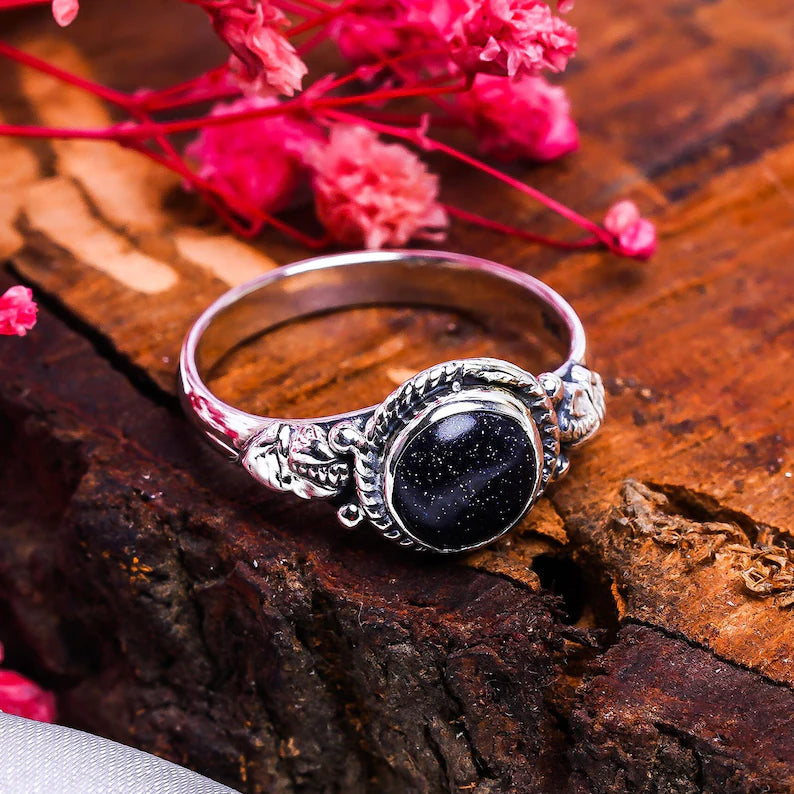 Blue Sandstone Handmade Promise Birthstone Ring