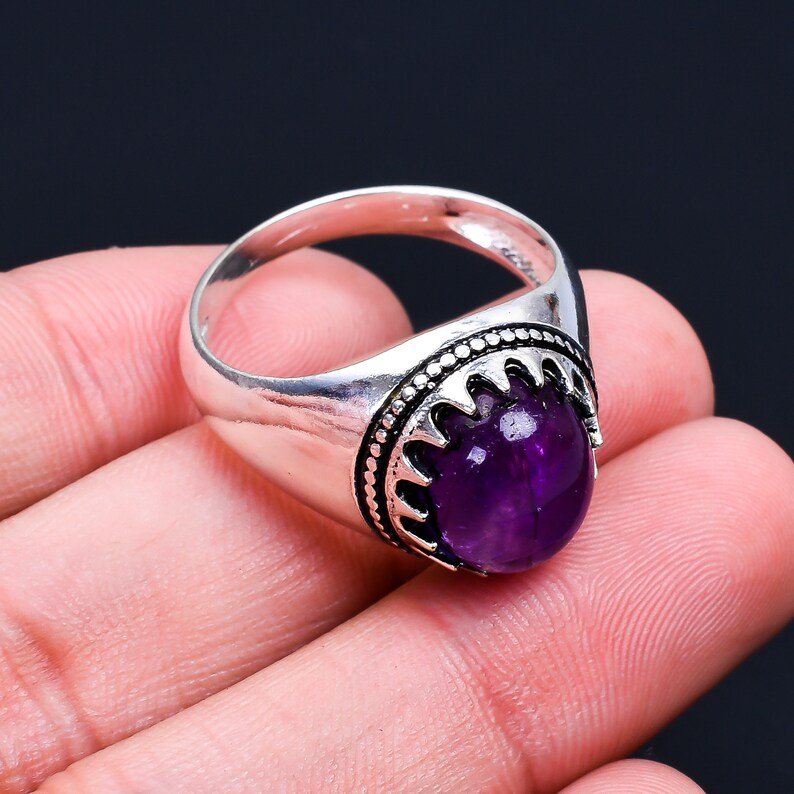 Gemstone Amethyst Handmade Signet Minimalist Ring