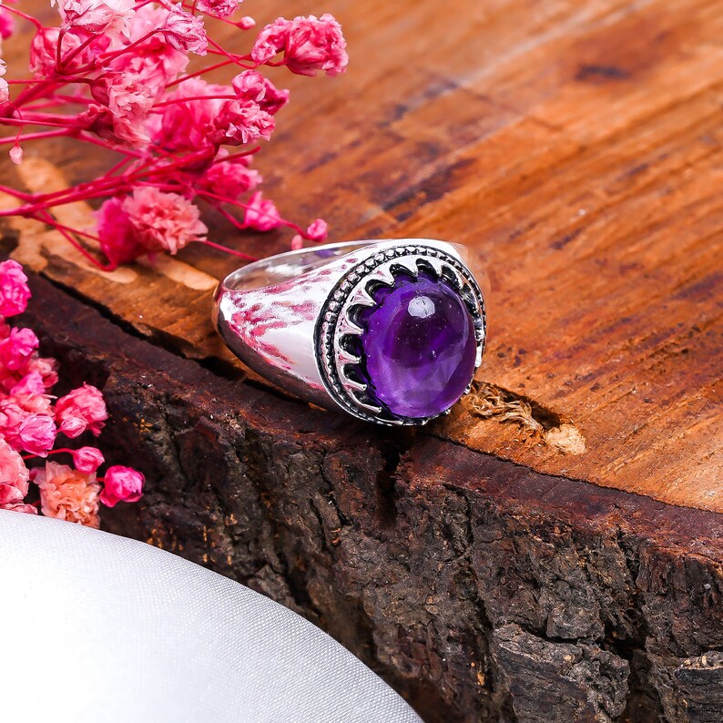 Gemstone Amethyst Handmade Signet Minimalist Ring