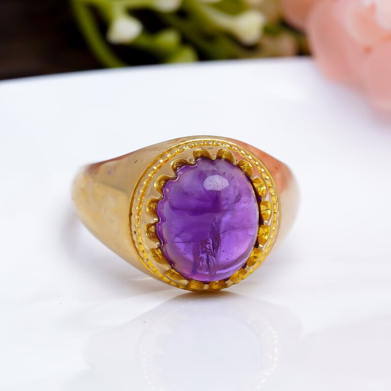Gemstone Amethyst Handmade Signet Minimalist Ring