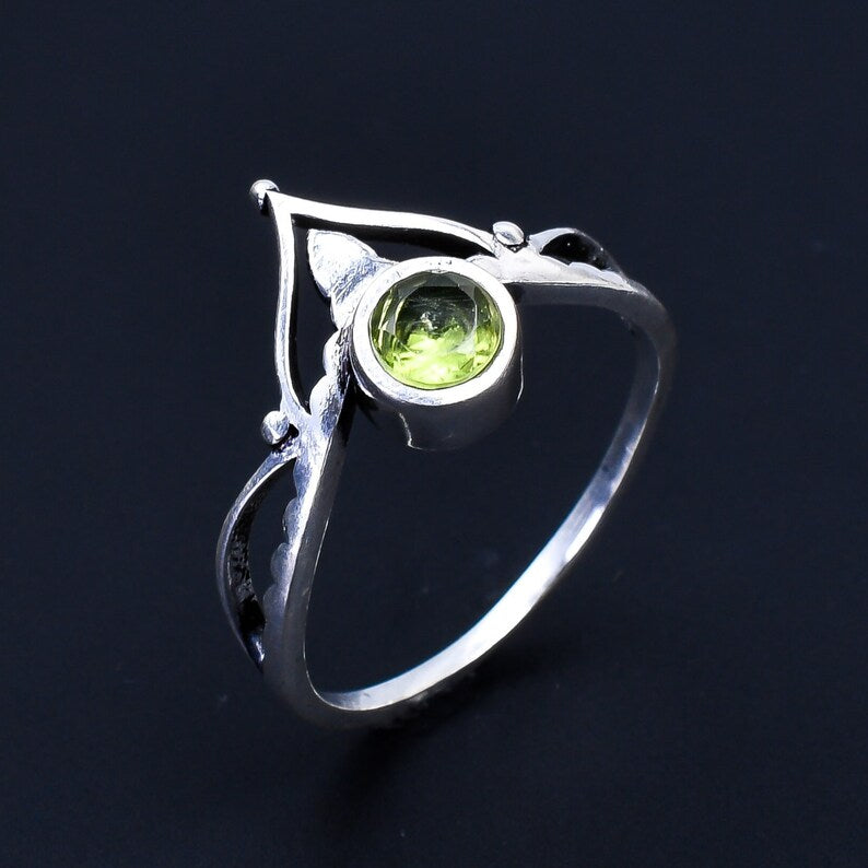 Peridot Gemstone Statement Handcrafted Crown Ring