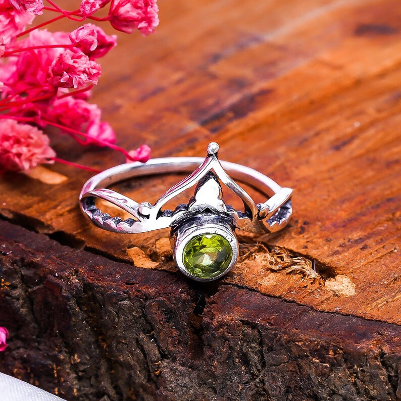 Peridot Gemstone Statement Handcrafted Crown Ring