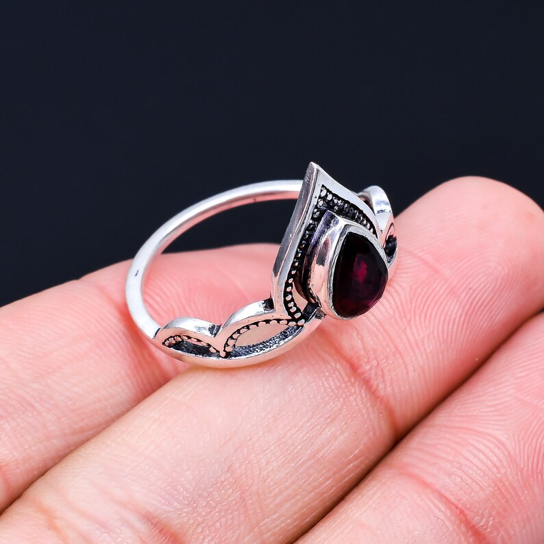 Garnet Gemstone Engagement Worry Handcrafted Crown Ring